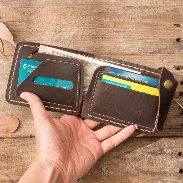 Handmade Leather Mens Small Wallets Bifold Slim Front Pocket Wallet for Men - imessengerbags