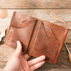 Handmade Leather Mens Small Wallets Bifold Vintage Slim billfold Wallet for Men - imessengerbags