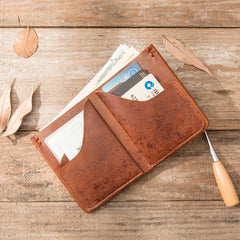Handmade Leather Mens Small Wallets Bifold Vintage Slim billfold Wallet for Men - imessengerbags