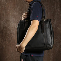 Handmade Leather Mens Tote Bag Cool Handbag Shoulder Bag Work Bag Laptop Bag for Men - imessengerbags