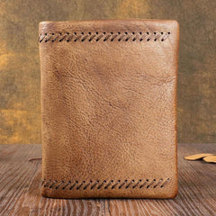 Handmade Leather Mens Vertical Gray billfold Wallet Men Brown Small Bifold Wallets for Men - imessengerbags