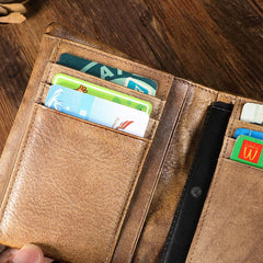 Handmade Leather Mens Vertical Gray billfold Wallet Men Brown Small Bifold Wallets for Men - imessengerbags