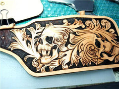 Handmade Leather billfold Tooled Skull Biker Wallet Mens Wallet With Chain Wallet Biker Wallet for Men - imessengerbags