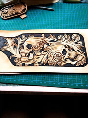 Handmade Leather billfold Tooled Skull Biker Wallet Mens Wallet With Chain Wallet Biker Wallet for Men - imessengerbags