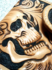Handmade Leather billfold Tooled Skull Biker Wallet Mens Wallet With Chain Wallet Biker Wallet for Men - imessengerbags