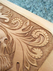 Handmade Leather billfold Tooled Skull Biker Wallet Mens Wallet With Chain Wallet Biker Wallet for Men - imessengerbags