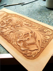 Handmade Leather billfold Tooled Skull Biker Wallet Mens Wallet With Chain Wallet Biker Wallet for Men - imessengerbags