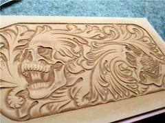 Handmade Leather billfold Tooled Skull Biker Wallet Mens Wallet With Chain Wallet Biker Wallet for Men - imessengerbags