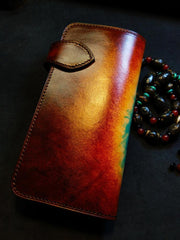 Handmade Leather Skull Indian Mens Chain Wallet Biker Wallet Cool Leather Wallet Long Tooled Wallets for Men - imessengerbags