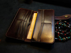 Handmade Leather Skull Indian Mens Chain Wallet Biker Wallet Cool Leather Wallet Long Tooled Wallets for Men - imessengerbags