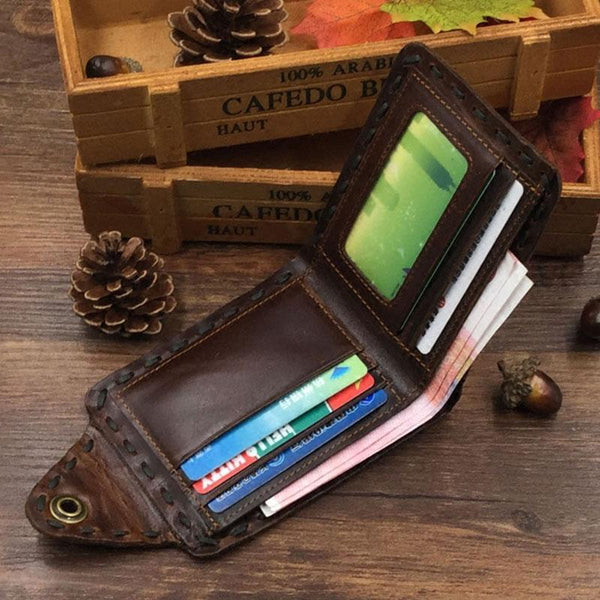Handmade Cool Leather Small Mens Wallet Bifold billfold Wallet for Men - imessengerbags