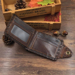 Handmade Cool Leather Small Mens Wallet Bifold billfold Wallet for Men - imessengerbags