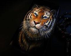 Handmade Leather Tiger Zipper Mens Long Wallet Clutch Cool Leather Wallet Long Tooled Wallets for Men