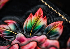 Handmade Leather Tooled Black Peony Cool Leather Wallet Zipper Long Phone Clutch Wallets for Women - imessengerbags