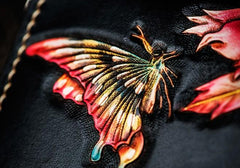 Handmade Leather Tooled Black Peony Cool Leather Wallet Zipper Long Phone Clutch Wallets for Women - imessengerbags