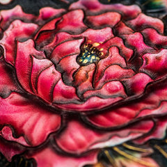 Handmade Leather Tooled Black Peony Cool Leather Wallet Zipper Long Phone Clutch Wallets for Women - imessengerbags