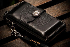 Handmade Leather Tooled Carp Chain Wallet Mens Biker Wallet Cool Leather Wallet Long Phone Wallets for Men - imessengerbags
