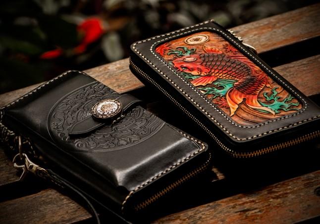 Custom leather chain wallet deals