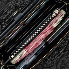 Handmade Leather Tooled Carp Chain Wallet Mens Biker Wallet Cool Leather Wallet Long Phone Wallets for Men - imessengerbags