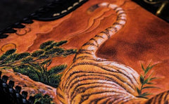 Handmade Leather Tooled Chinese Dragon Chain Wallet Mens Biker Wallet Cool Leather Wallet Long Phone Wallets for Men - imessengerbags