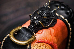 Handmade Leather Tooled Chinese Dragon Chain Wallet Mens Biker Wallet Cool Leather Wallet Long Phone Wallets for Men - imessengerbags