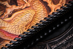 Handmade Leather Tooled Chinese Dragon Chain Wallet Mens Biker Wallet Cool Leather Wallet Long Phone Wallets for Men - imessengerbags