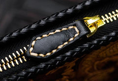 Handmade Leather Tooled Chinese Dragon Chain Wallet Mens Biker Wallet Cool Leather Wallet Long Phone Wallets for Men - imessengerbags