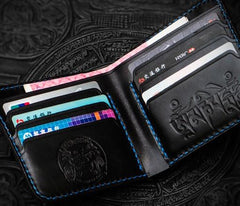 Handmade Leather Tooled Chinese Lion Mens billfold Wallet Cool Slim Wallet Biker Wallet for Men - imessengerbags