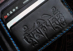 Handmade Leather Tooled Chinese Lion Mens billfold Wallet Cool Slim Wallet Biker Wallet for Men - imessengerbags