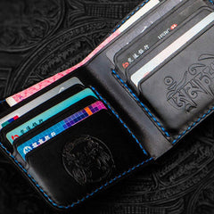 Handmade Leather Tooled Chinese Lion Mens billfold Wallet Cool Slim Wallet Biker Wallet for Men - imessengerbags
