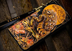 Handmade Leather Tooled Toad Chain Wallet Mens Biker Wallet Cool Leather Wallet Long Phone Wallets for Men