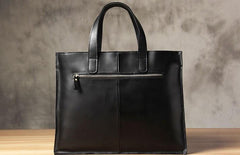 Handmade Leather Vintage Mens Black Coffee Tote Bag Cool Handbag Shoulder Bag for Men