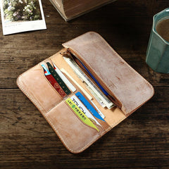 Handmade Mens Brown Leather Long Wallet Bifold Long Wallet Brown Card Wallet For Men - imessengerbags