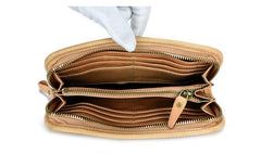 Vintage Mens Leather Long Zipper Wallets Blue Bifold Long Wallet Black Phone Wallet For Men - imessengerbags