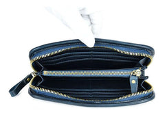 Vintage Mens Leather Long Zipper Wallets Blue Bifold Long Wallet Black Phone Wallet For Men - imessengerbags