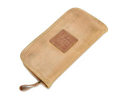 Vintage Mens Leather Long Zipper Wallets Blue Bifold Long Wallet Black Phone Wallet For Men - imessengerbags