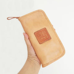 Vintage Mens Leather Long Zipper Wallets Blue Bifold Long Wallet Black Phone Wallet For Men - imessengerbags