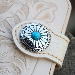 Handmade Mens Tooled Floral Leather Long Chain Wallet Cool Biker Wallet with Chain - imessengerbags