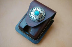 Handmade Black Leather Mens Classic Zippo Lighter Case Cool Standard Zippo Lighter Holder for Men - imessengerbags