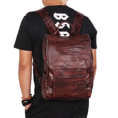 Handmade Cool Leather Men's Backpack Travel Backpack 14inch Computer Backpack For Men
