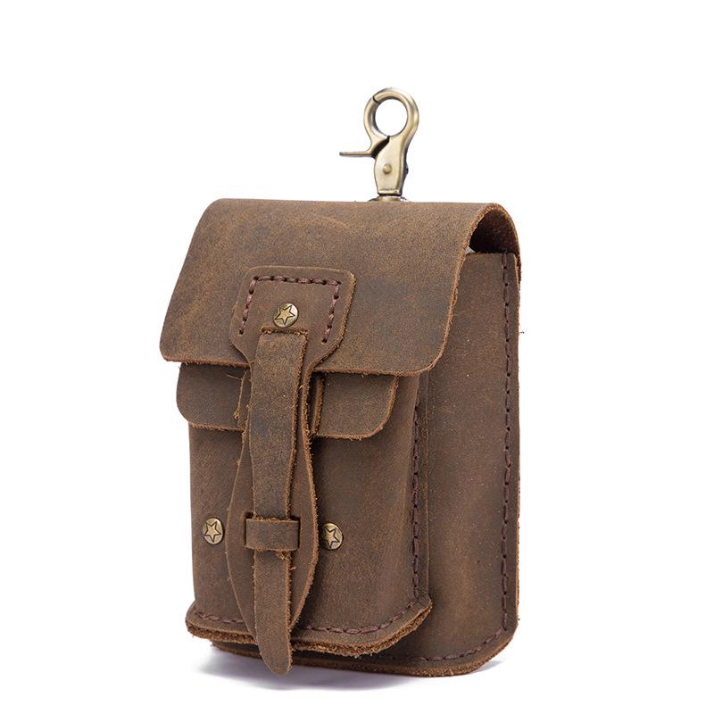 Vintage Black Leather Men's Belt Pouch Cell Phone Holster Belt Bags For Men - imessengerbags