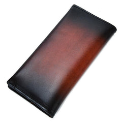 Handmade Mens Leather Brown Long Wallets Wine Red Bifold Long Wallet Clutch for Men - imessengerbags
