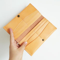 Handmade Mens Leather Brown Long Wallets Wine Red Bifold Long Wallet Clutch for Men - imessengerbags