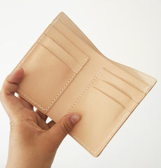 Handmade Vertical Mens Leather Beige billfold Small Wallet Cool Small Slim Bifold Wallets for Men - imessengerbags