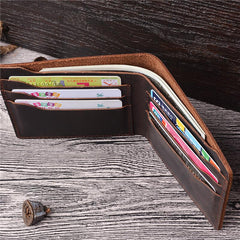 Vintage Brown Leather Men's Small Bifold Wallet Black Slim billfold Wallet For Men - imessengerbags