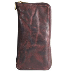 Handmade Leather Mens Long Chain Wallet Bifold Biker Wallet Zipper Clutch Wallet for Men