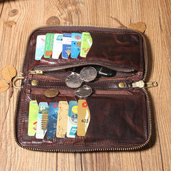 Handmade Leather Mens Long Chain Wallet Bifold Biker Wallet Zipper Clutch Wallet for Men