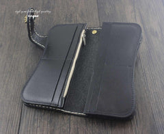 Handmade Tooled Leather Men's Biker Wallet Motorcycle Wallet Long Wallet with Chain For Men - imessengerbags