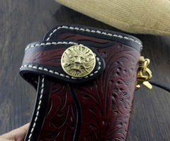 Handmade Tooled Leather Men's Biker Wallet Motorcycle Wallet Long Wallet with Chain For Men - imessengerbags