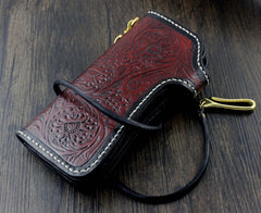 Handmade Tooled Leather Men's Biker Wallet Motorcycle Wallet Long Wallet with Chain For Men - imessengerbags